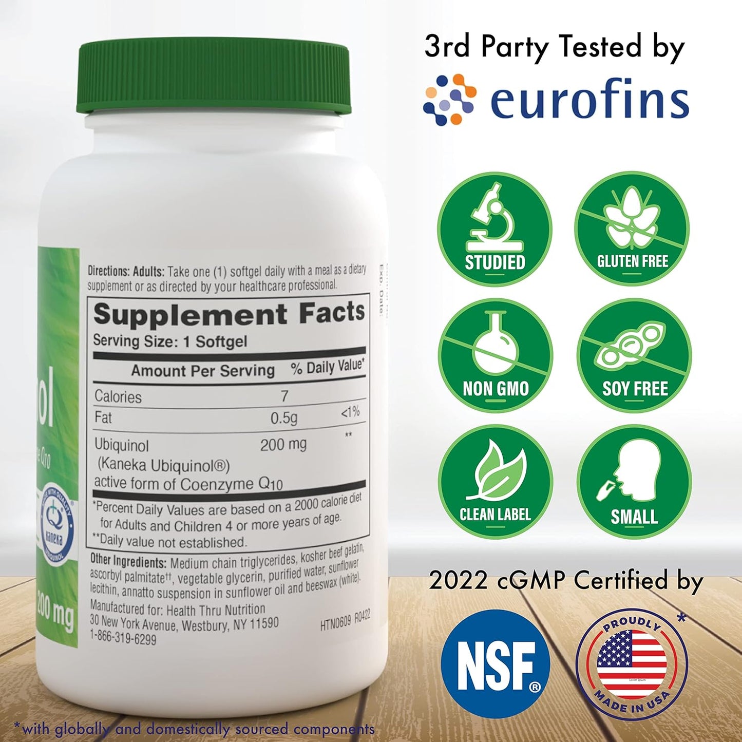 Ubiquinol 200mg Softgels with Kaneka QH CoQ-10 | Enhanced Bioavailability for Cardio & Mitochondria Health | Non-GMO - 30ct