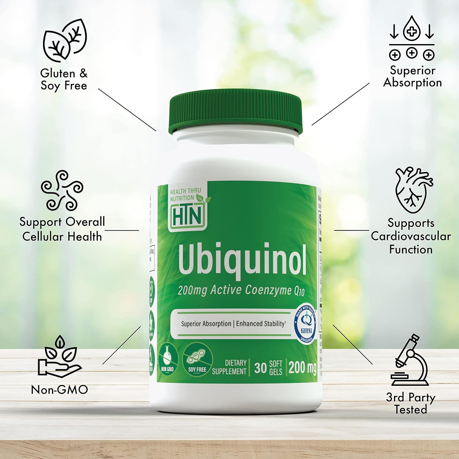 Ubiquinol 200mg Softgels with Kaneka QH CoQ-10 | Enhanced Bioavailability for Cardio & Mitochondria Health | Non-GMO - 30ct