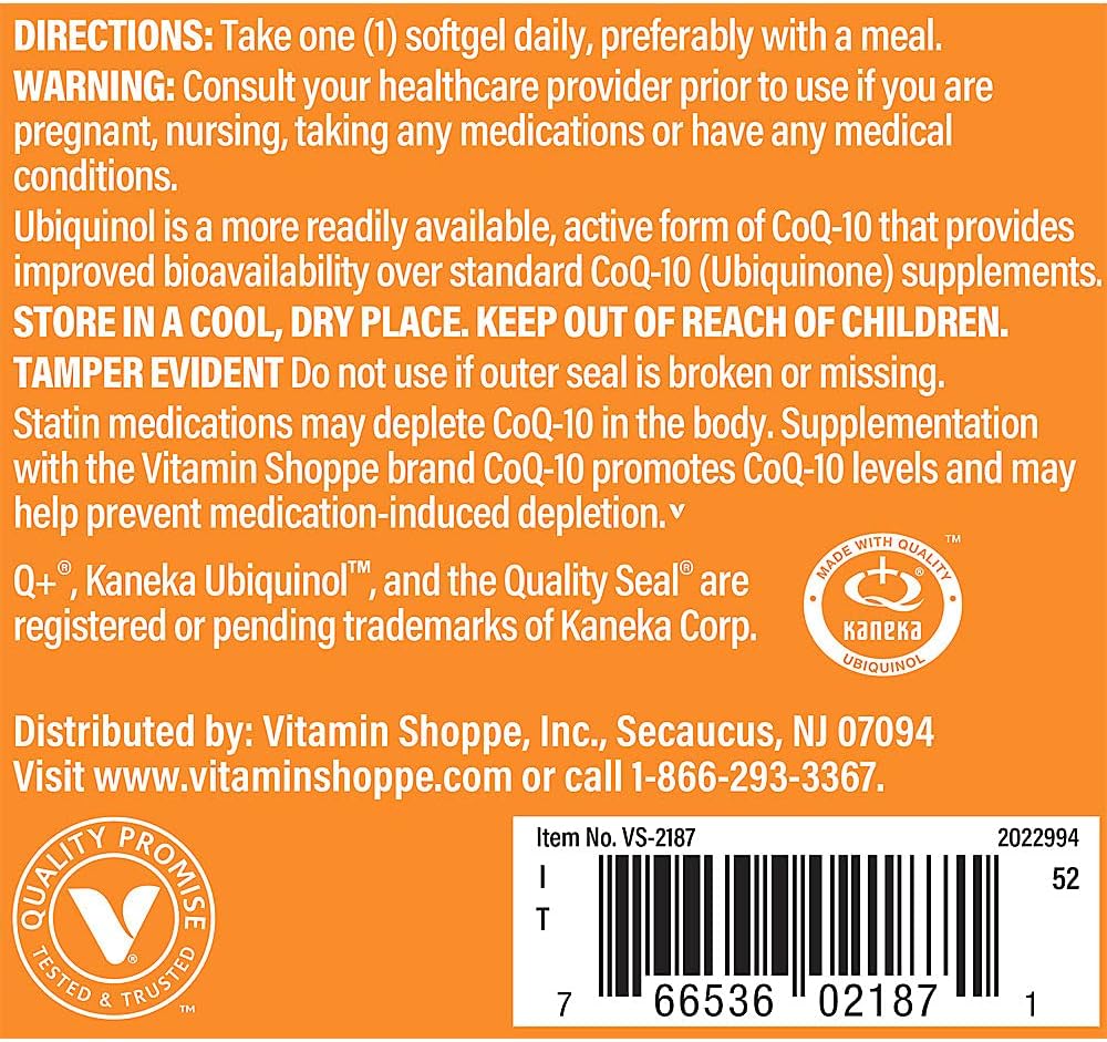 Ubiquinol CoQ-10 100mg Softgels for Heart & Cellular Health - Ideal for Statin Users - Essential Antioxidant for Energy Production - 120 Day Supply