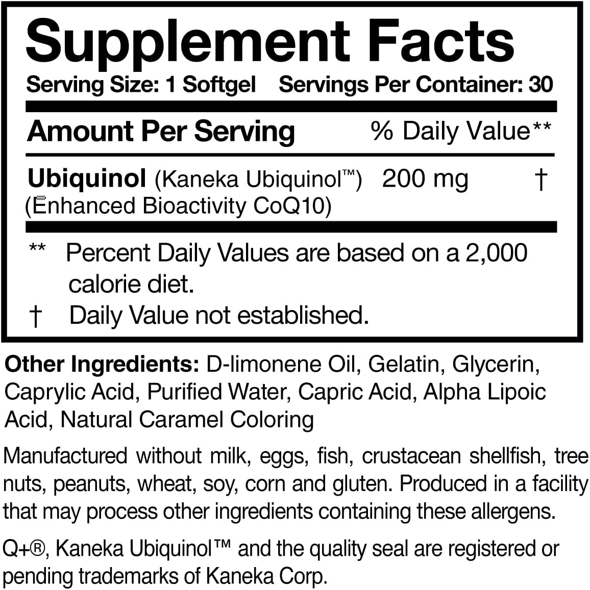 Ubiquinol Super 200 - High Absorption CoQ10 200mg Softgels - Heart Health & Energy Support - Antioxidant Supplement (30 Count)
