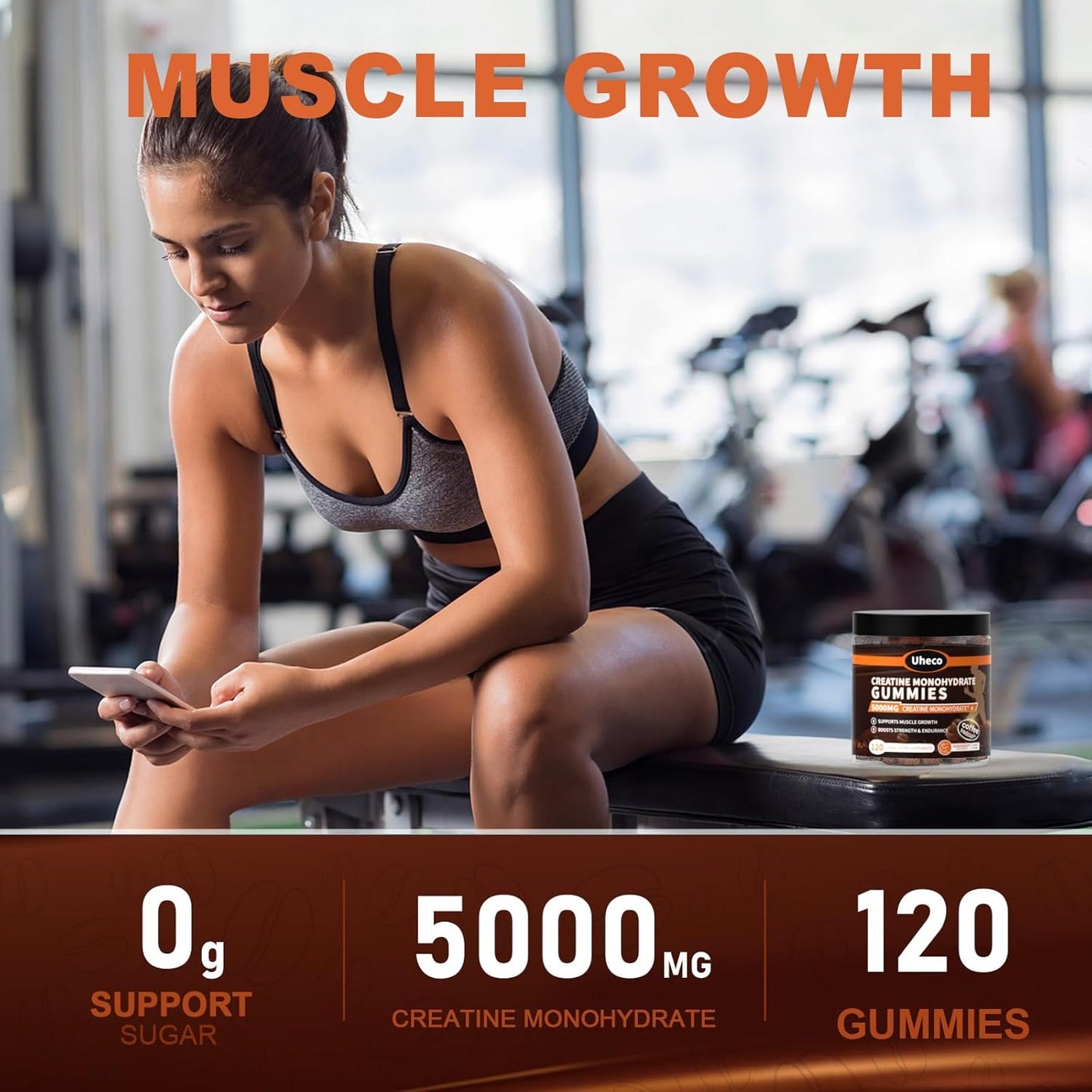 Uheco Coffee Flavor Creatine Gummies 5000mg with L-Taurine, Vitamin B12, Betaine, L-Citrulline - Muscle Strength and Endurance - 116 Count