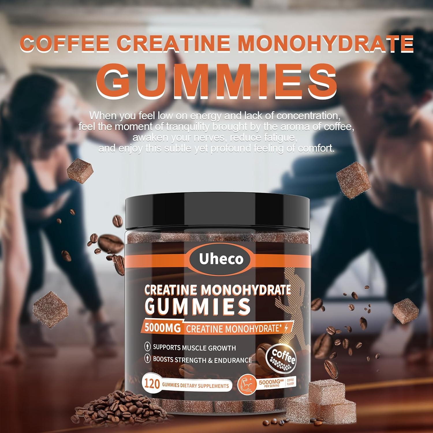 Uheco Coffee Flavor Creatine Gummies 5000mg with L-Taurine, Vitamin B12, Betaine, L-Citrulline - Muscle Strength and Endurance - 116 Count