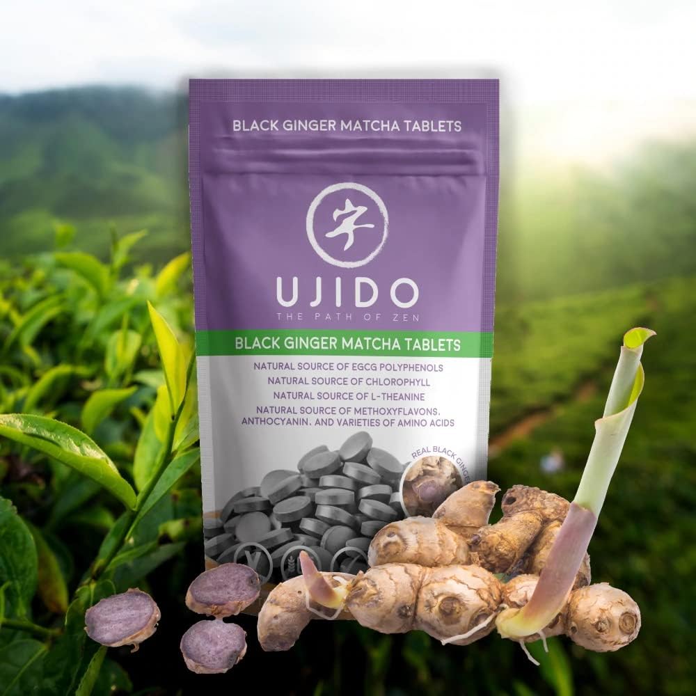 Ujido Black Ginger Matcha Tablets - 180 Tablets of Japanese Matcha Powder with Thai Black Ginger - Antioxidant Superfood with Natural Caffeine