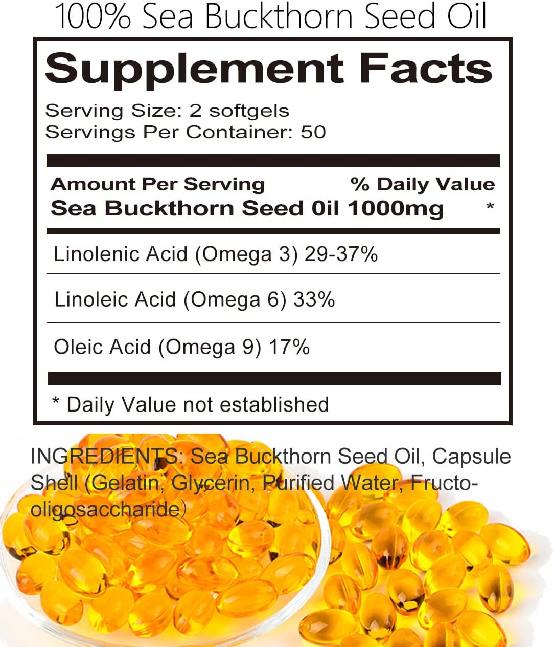 ULTHMOK Premium Sea Buckthorn Seed Oil Softgels - 100% Pure Oil, Non-GMO, Gluten Free - 100 Softgels x 500mg