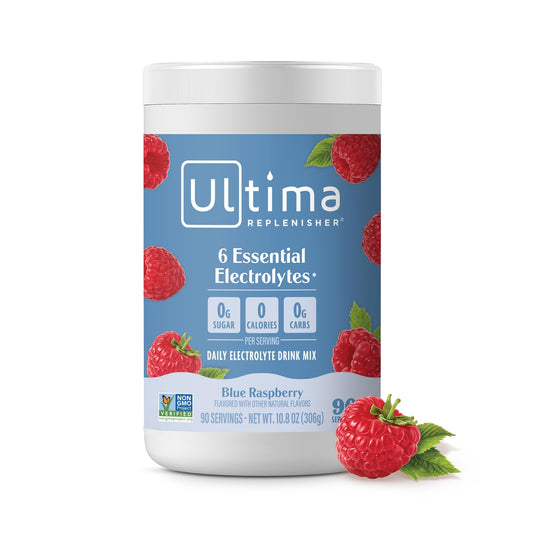 Ultima Replenisher Blue Raspberry Electrolyte Powder Drink Mix - 90 Servings - Hydration with 6 Electrolytes - Keto, Vegan, Non-GMO, Sugar-Free