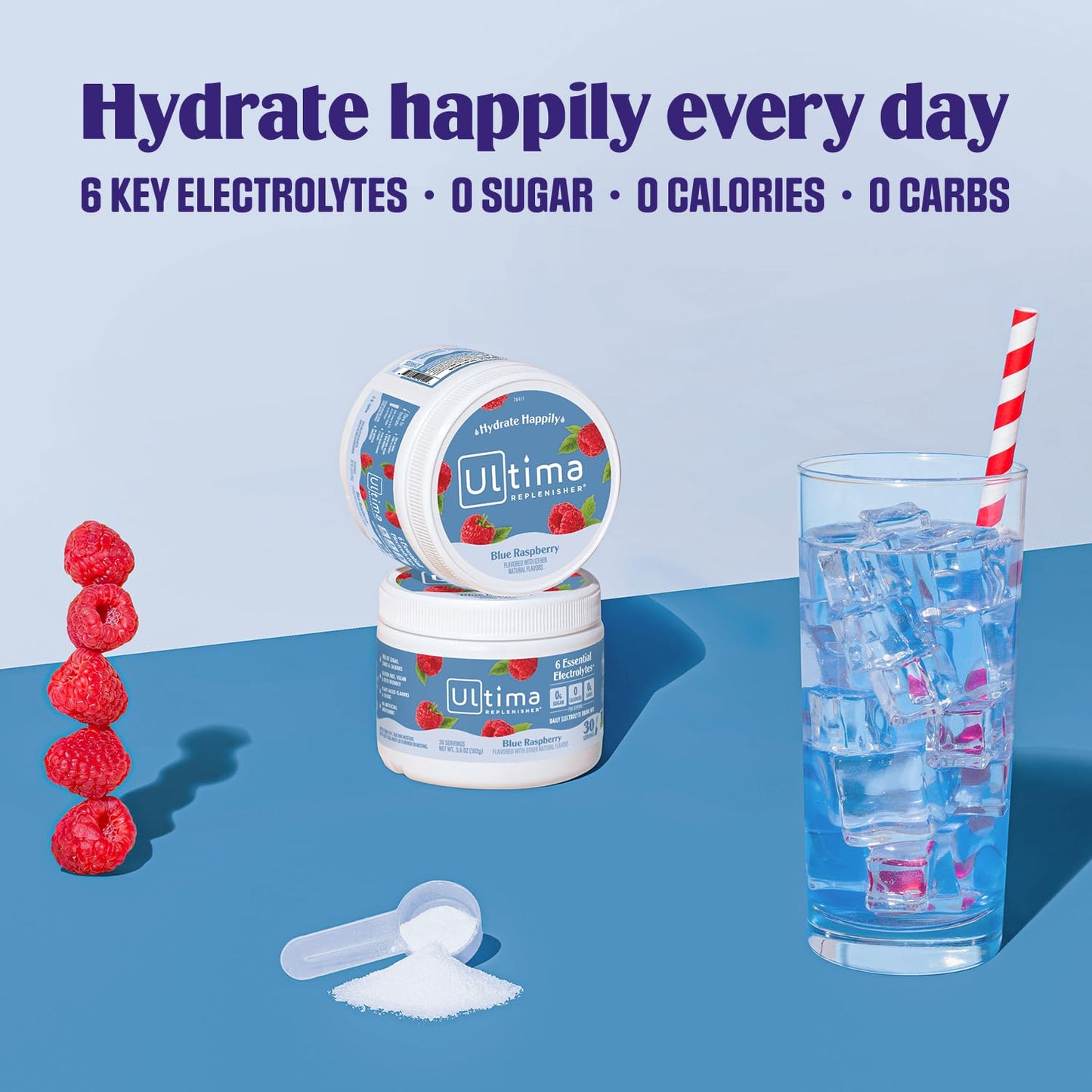 Ultima Replenisher Blue Raspberry Electrolyte Powder Drink Mix - 30 Servings - Hydration Powder with 6 Electrolytes - Keto Friendly, Vegan, Non-GMO, Sugar-Free