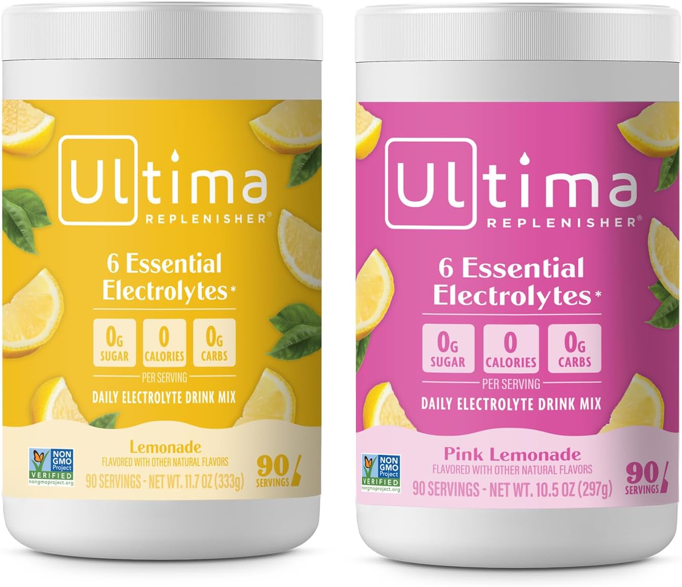 Ultima Replenisher Bundle: Lemonade & Pink Lemonade Electrolyte Powder Drink Mix - 90 Servings - Hydration Powder with 6 Key Electrolytes & Trace Minerals - Keto-Friendly, Non-GMO, Sugar-Free