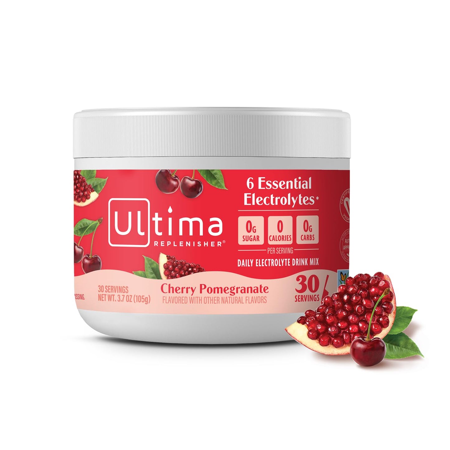 Ultima Replenisher Cherry Pomegranate Electrolyte Powder Drink Mix - 30 Servings - Hydration Powder with 6 Electrolytes and Trace Minerals - Keto Friendly, Vegan, Non-GMO, Sugar-Free
