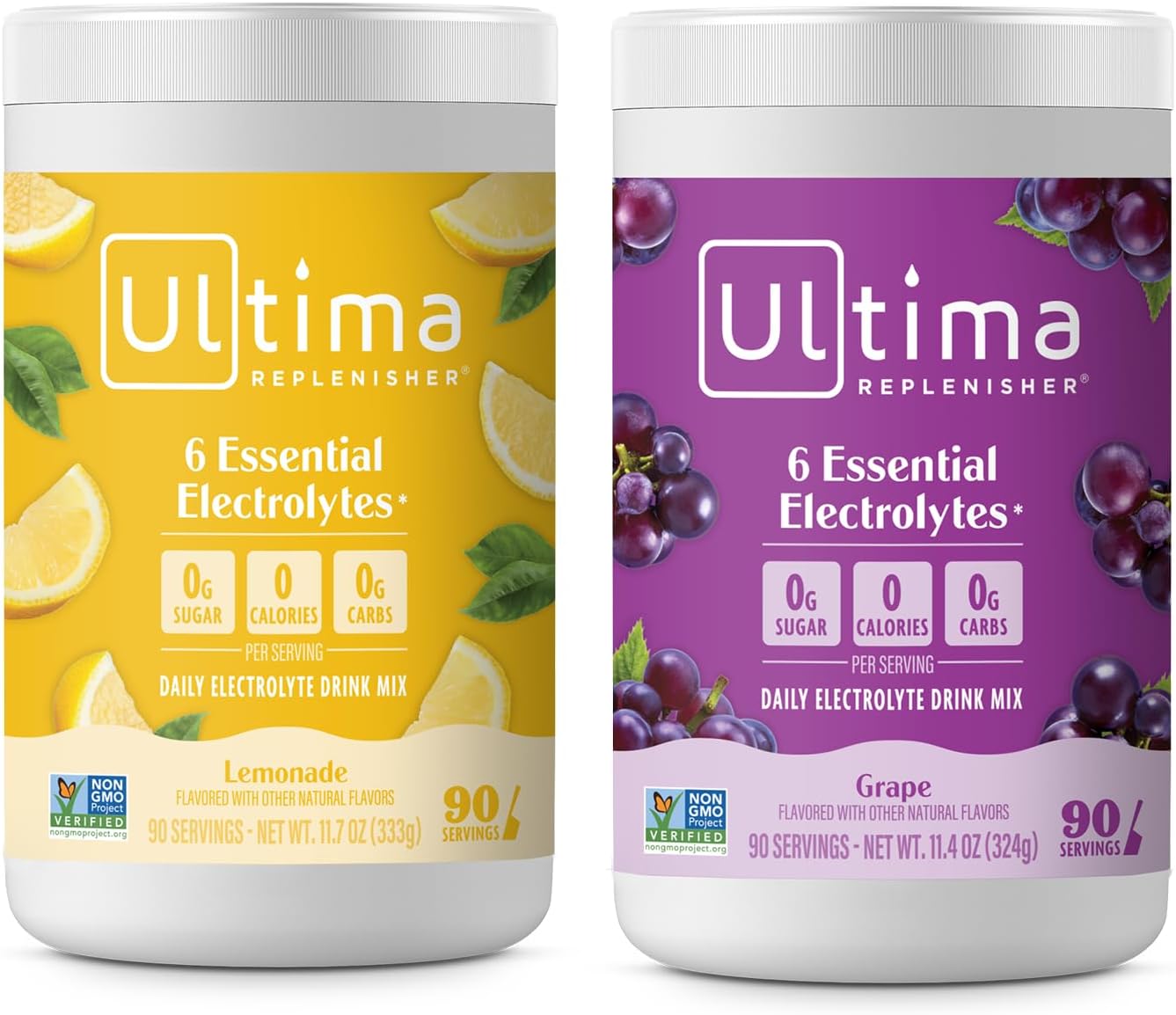 Ultima Replenisher Electrolyte Powder Bundle - Lemonade & Grape, 90 Servings - Hydration Powder with 6 Key Electrolytes & Trace Minerals - Keto-Friendly, Non-GMO, Sugar-Free