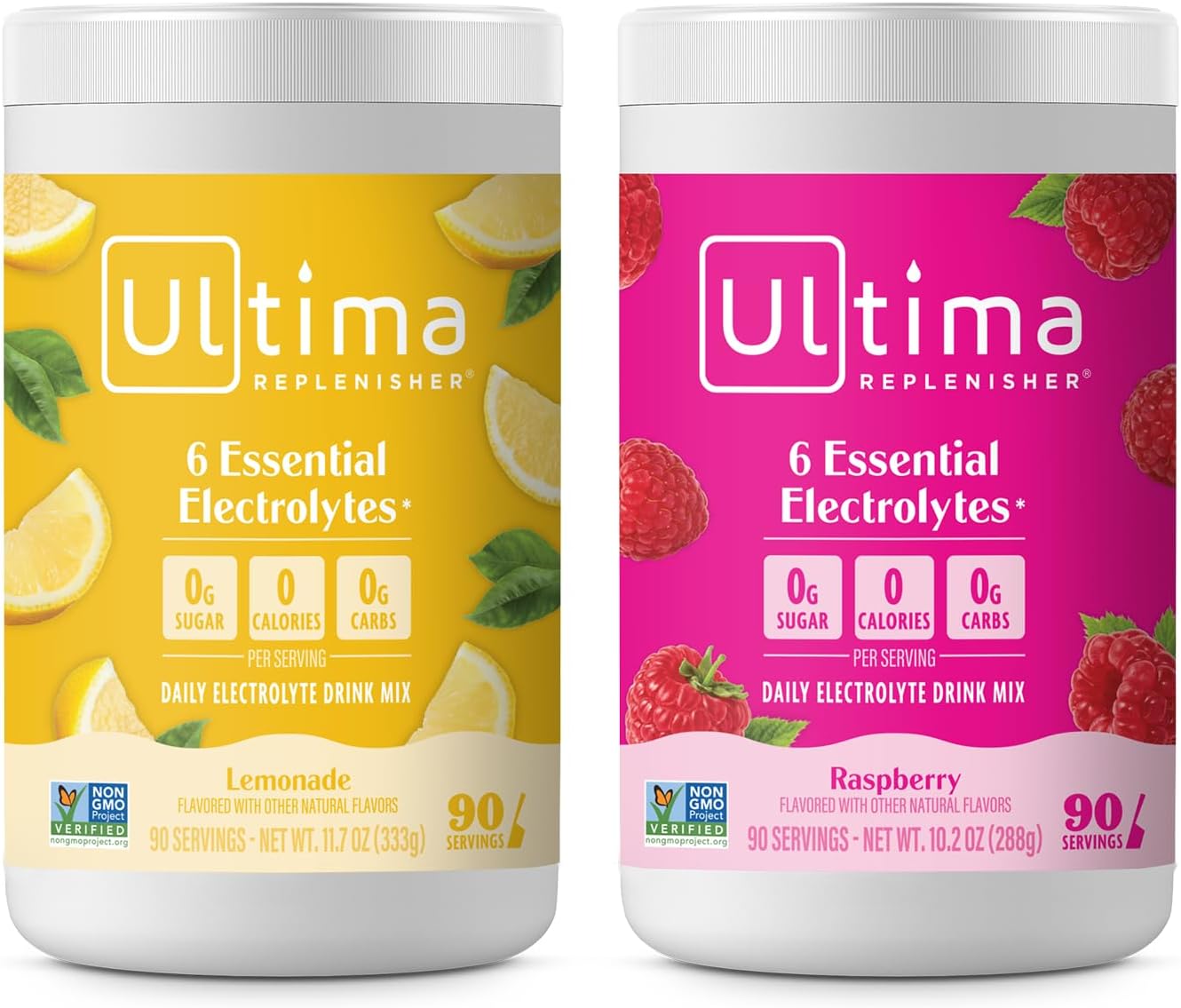 Ultima Replenisher Electrolyte Powder Drink Mix Bundle - Lemonade & Raspberry, 90 Servings - Hydration Powder with 6 Electrolytes & Minerals - Keto Friendly, Non-GMO & Sugar-Free