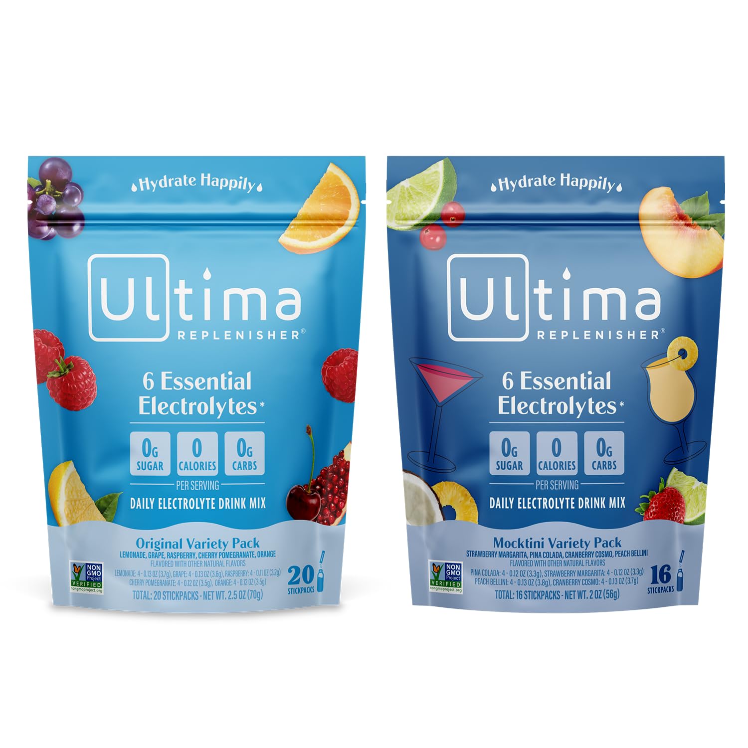 Ultima Replenisher Electrolyte Powder Drink Mix Variety Pack - 36 Stickpacks, Hydration with 6 Electrolytes and Minerals, Keto-Friendly, Non-GMO, Sugar-Free