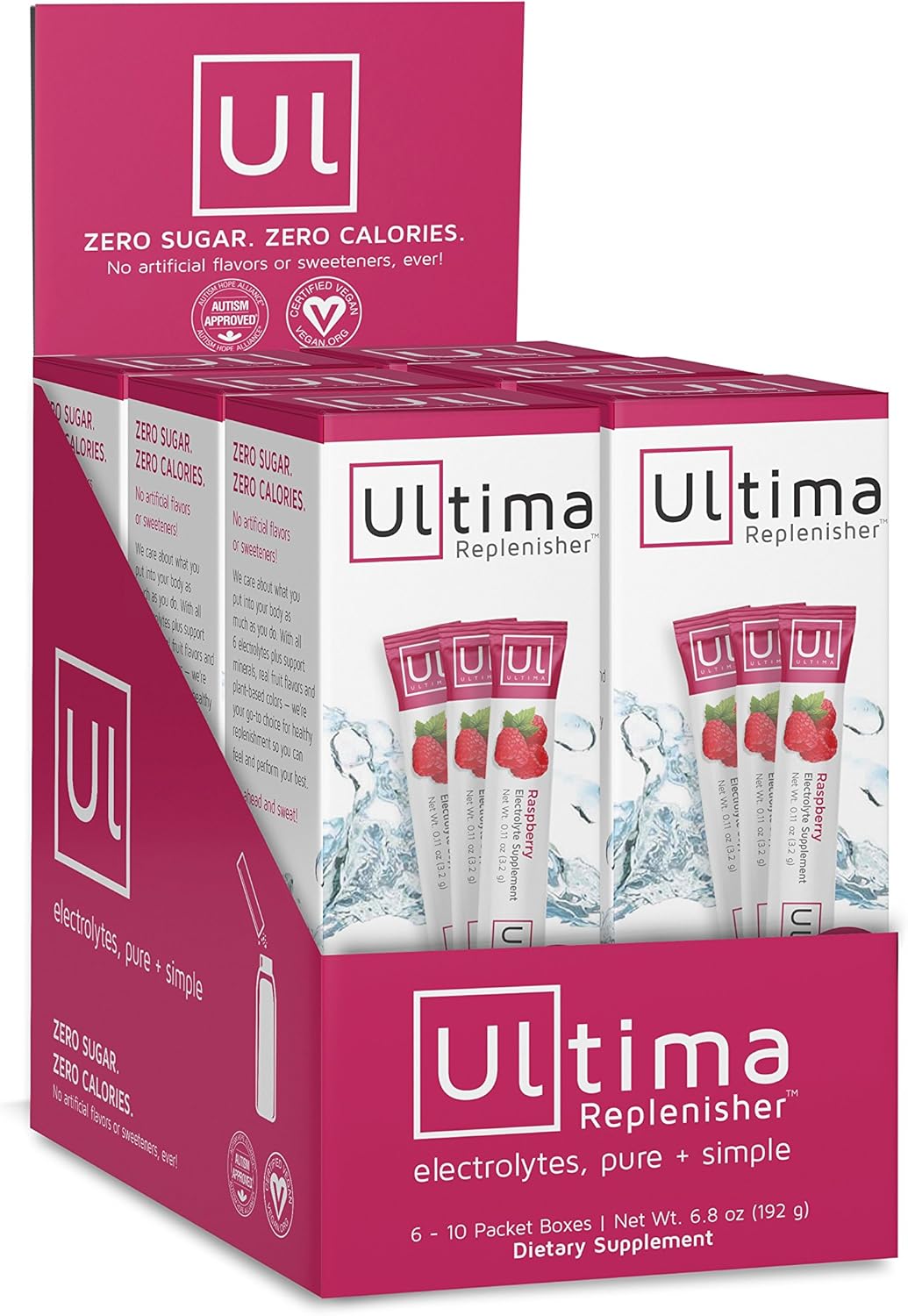 Ultima Replenisher Electrolyte Powder Sticks - Raspberry Flavor, 60 Count Pack
