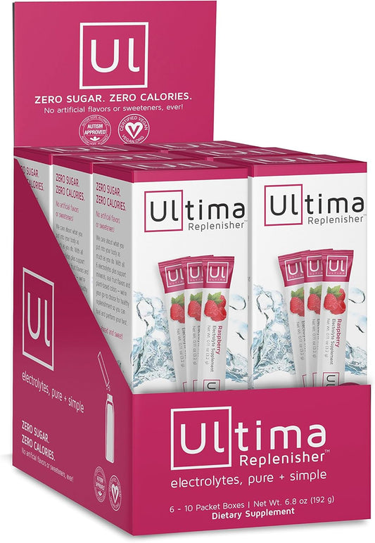 Ultima Replenisher Electrolyte Powder Sticks - Raspberry Flavor, 60 Count Pack