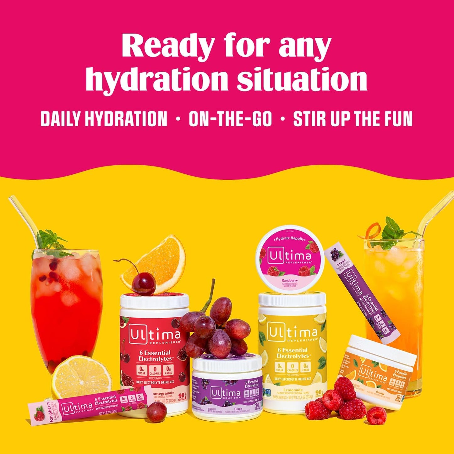 Ultima Replenisher Grape Electrolyte Powder Bundle - 30 Serving Canister + 20 Stickpacks - 6 Electrolytes, Keto, Vegan, Non-GMO, Sugar-Free