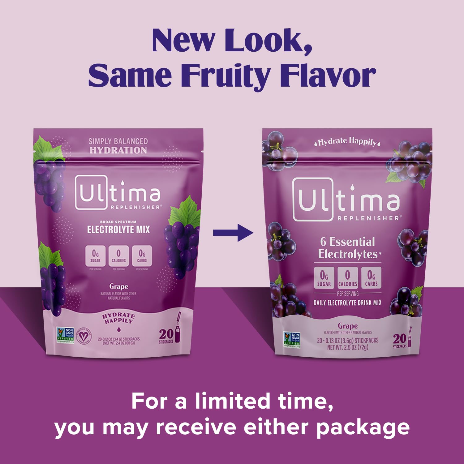 Ultima Replenisher Grape Electrolyte Powder Drink Mix - 20 Stickpacks - Hydration with 6 Electrolytes and Trace Minerals - Keto, Vegan, Non-GMO, Sugar-Free