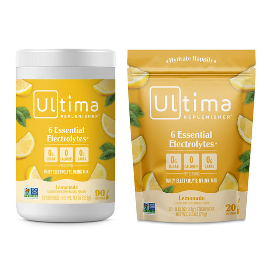 Ultima Replenisher Lemonade Electrolyte Powder Bundle - 90 Servings, 20 Stickpacks, 6 Electrolytes & Minerals - Keto, Vegan, Non-GMO, Sugar-Free