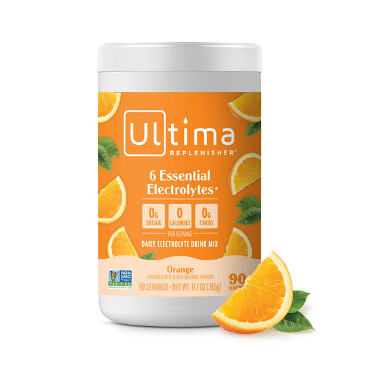 Ultima Replenisher Orange Electrolyte Powder Drink Mix - 90 Servings - Hydration Powder with 6 Key Electrolytes and Trace Minerals - Keto Friendly, Vegan, Non-GMO, Sugar-Free