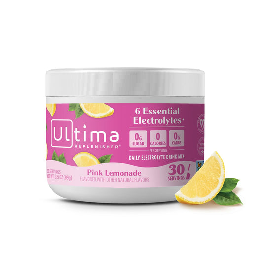 Ultima Replenisher Pink Lemonade Electrolyte Powder Drink Mix - 30 Servings - Hydration Powder with 6 Electrolytes - Keto, Vegan, Non-GMO, Sugar-Free