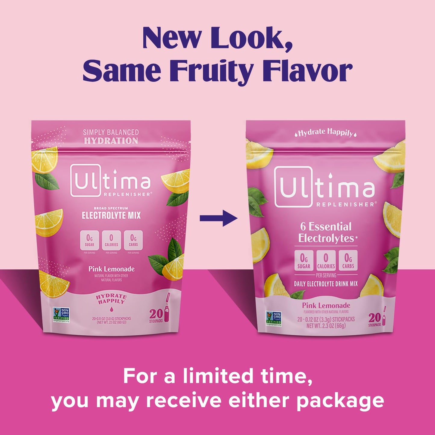 Ultima Replenisher Pink Lemonade Electrolyte Powder Drink Mix - 20 Stickpacks with 6 Electrolytes and Trace Minerals - Keto, Vegan, Non-GMO, Sugar-Free - Hydration Packets for Daily Use