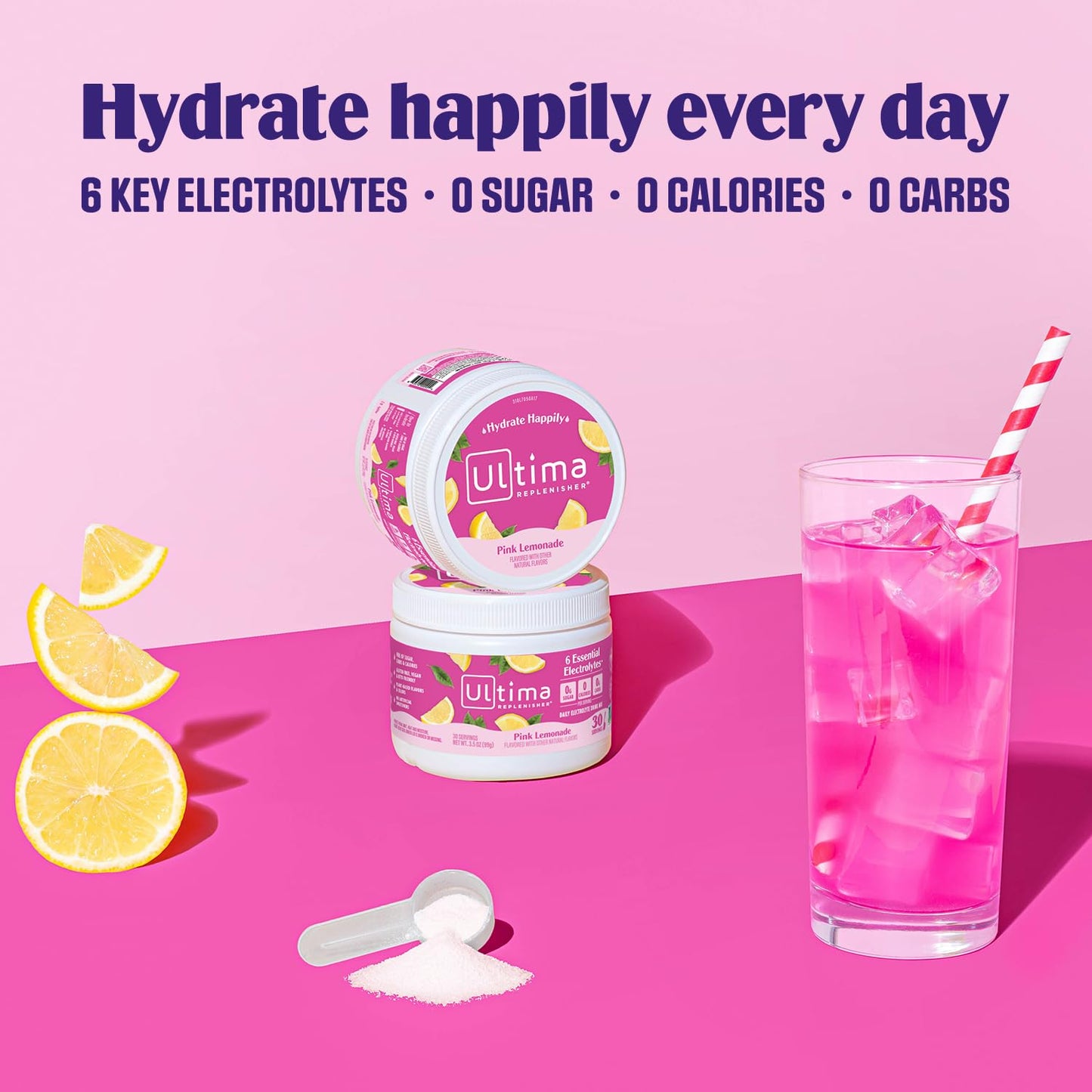 Ultima Replenisher Pink Lemonade Electrolyte Powder Drink Mix - 30 Servings - Hydration Powder with 6 Electrolytes - Keto, Vegan, Non-GMO, Sugar-Free