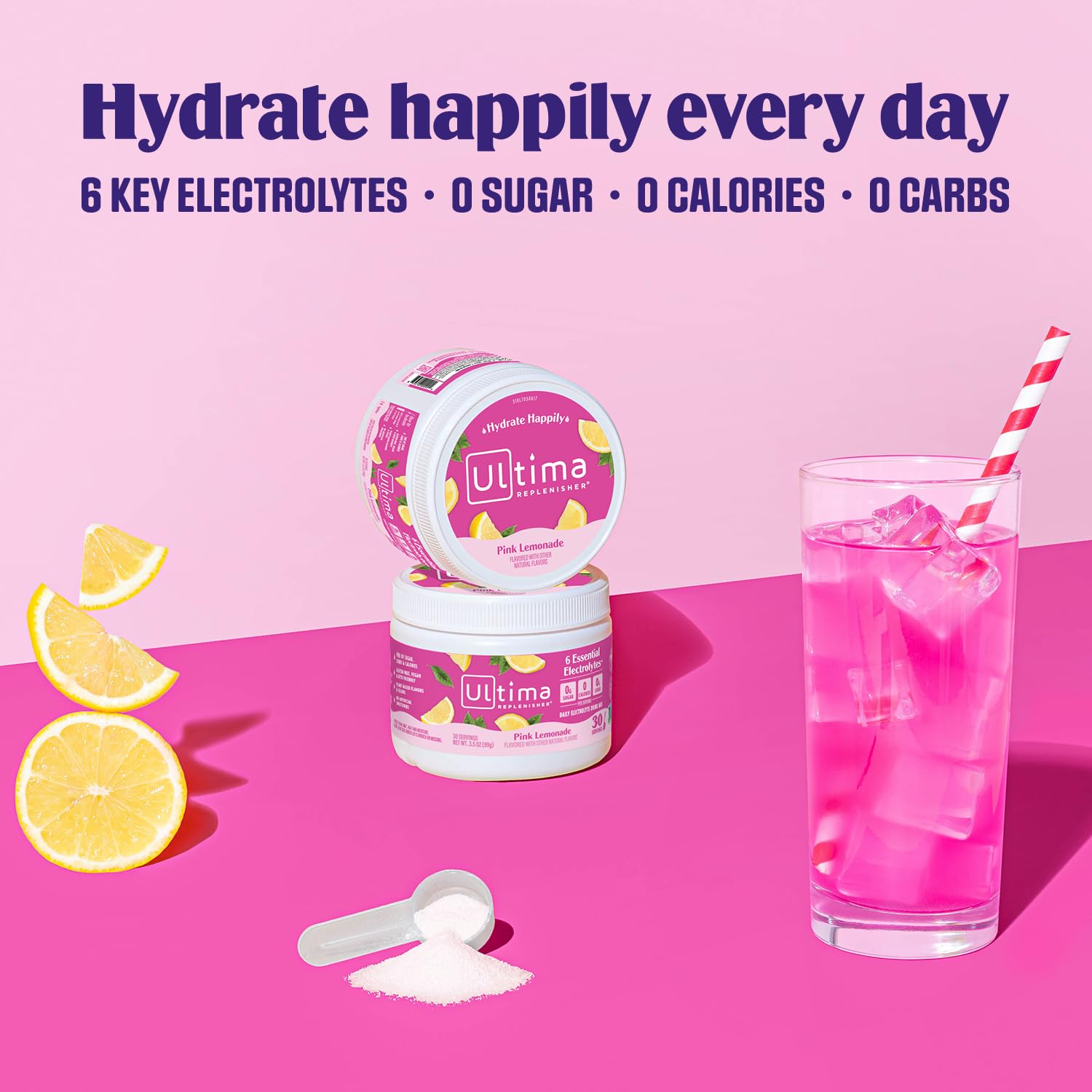 Ultima Replenisher Pink Lemonade Electrolyte Powder Drink Mix - 30 Servings - Hydration Powder with 6 Electrolytes - Keto, Vegan, Non-GMO, Sugar-Free