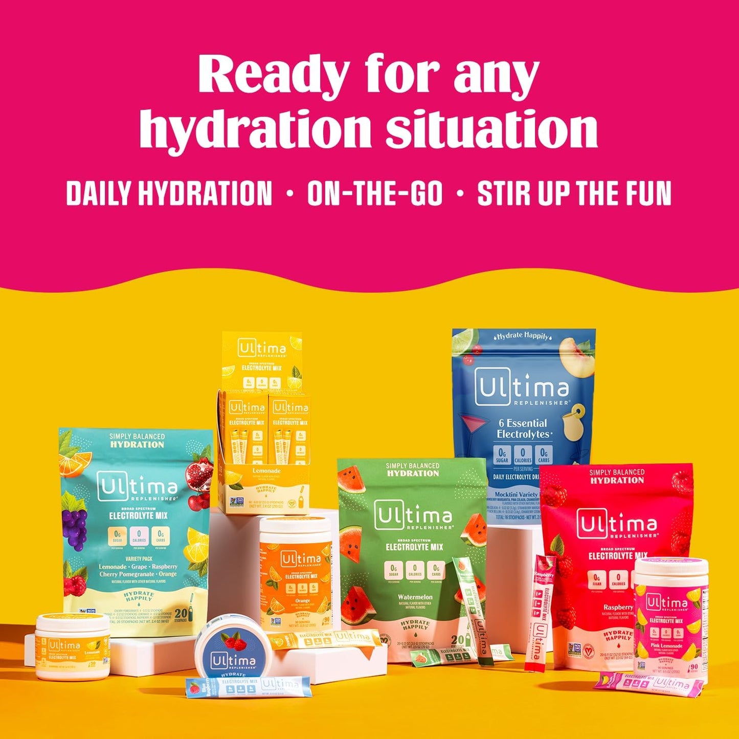 Ultima Replenisher Pink Lemonade Electrolyte Powder Bundle - 90 Servings Canister & 20 Stickpacks - 6 Electrolytes & Minerals - Keto, Vegan, Non-GMO, Sugar-Free