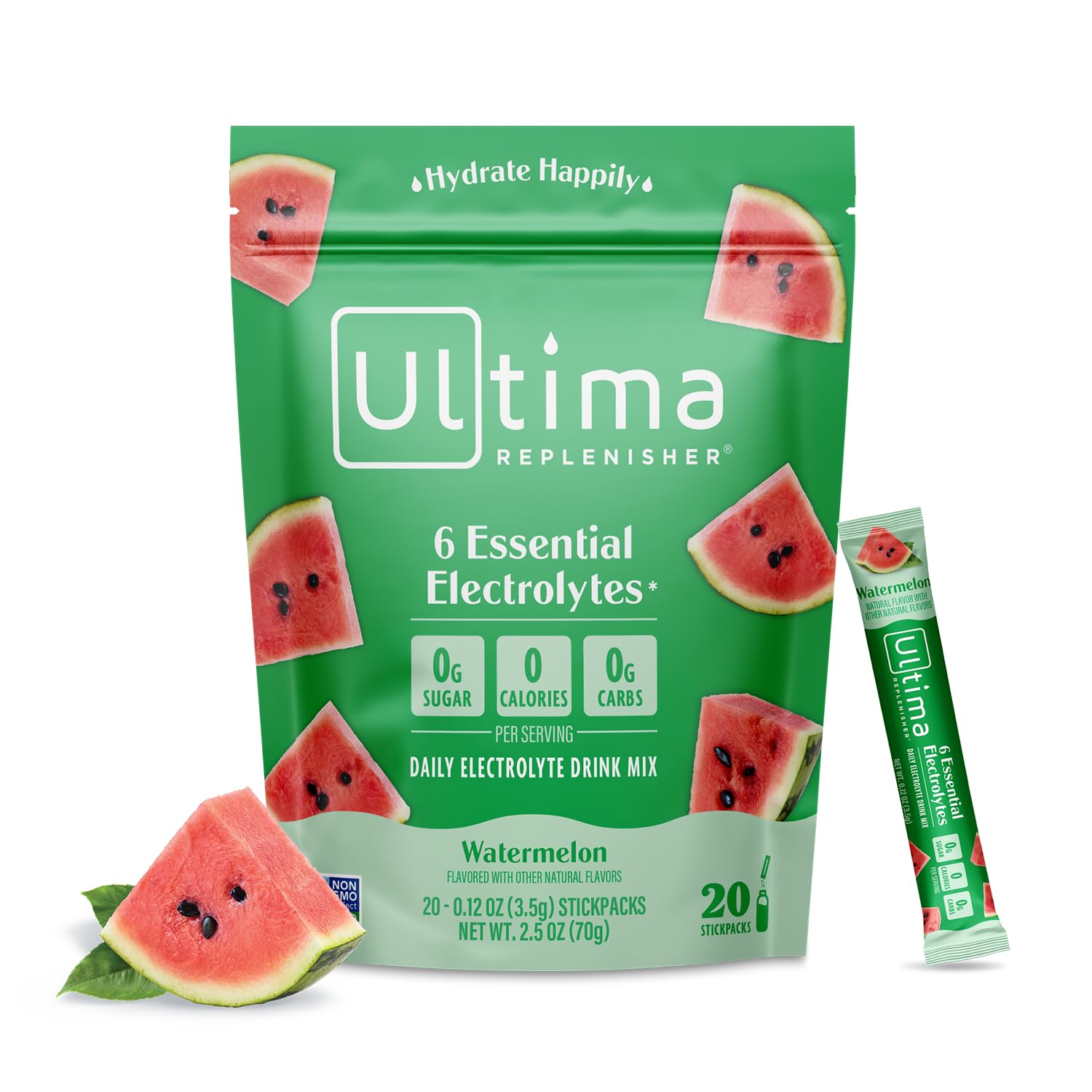 Ultima Replenisher Watermelon Electrolyte Powder Drink Mix - 20 Stickpacks - Hydration Packets with 6 Electrolytes and Minerals - Keto, Vegan, Non-GMO, Sugar-Free