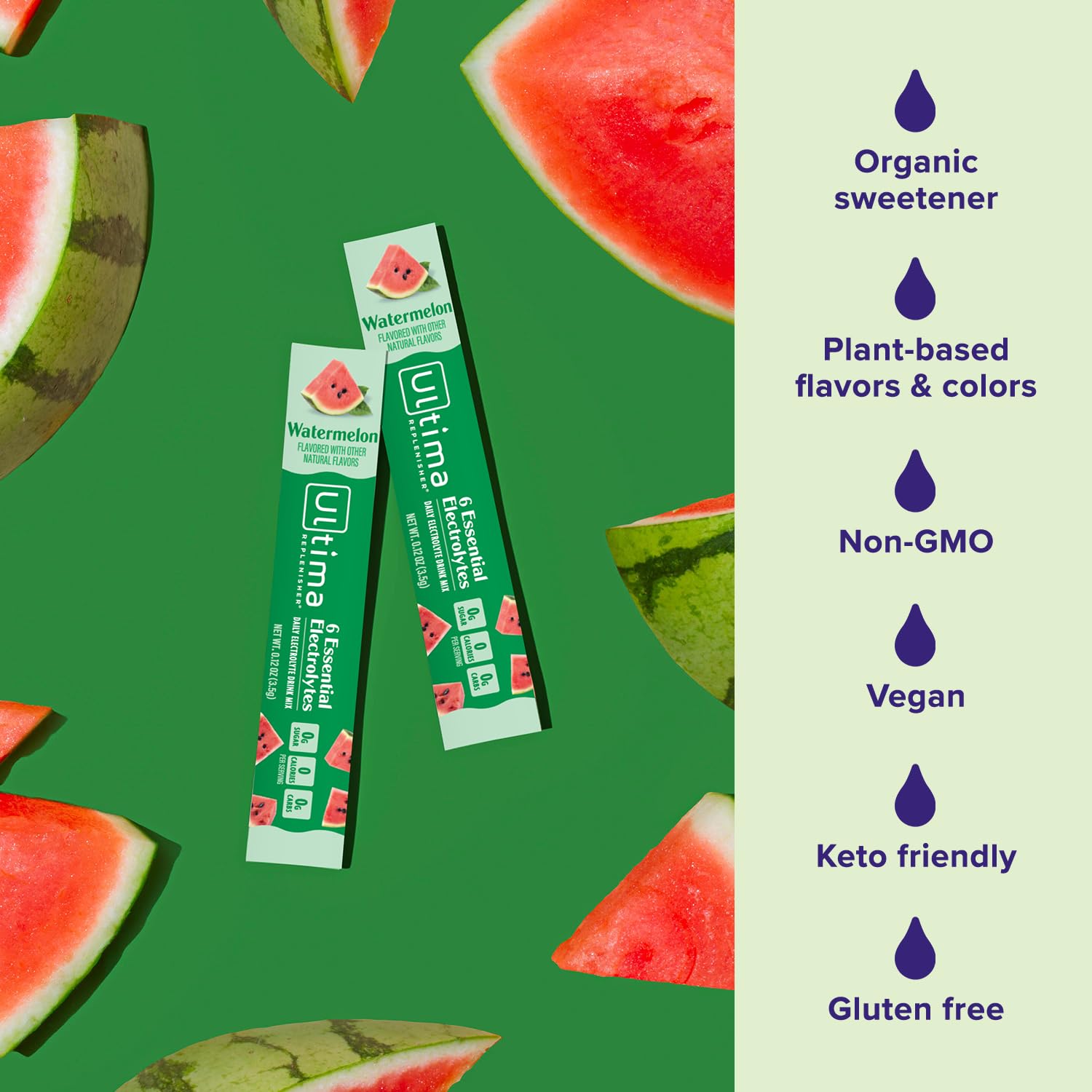 Ultima Replenisher Watermelon Electrolyte Powder Drink Mix - 20 Stickpacks - Hydration Packets with 6 Electrolytes and Minerals - Keto, Vegan, Non-GMO, Sugar-Free