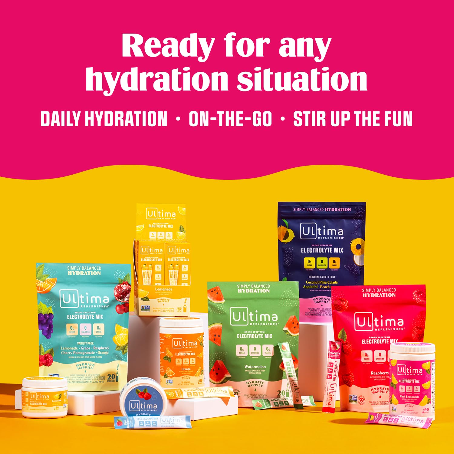 Ultima Replenisher Watermelon Electrolyte Powder Drink Mix Bundle - 30 Servings Canister + 20 Stickpacks - 6 Electrolytes & Minerals - Keto, Vegan, Non-GMO, Sugar-Free