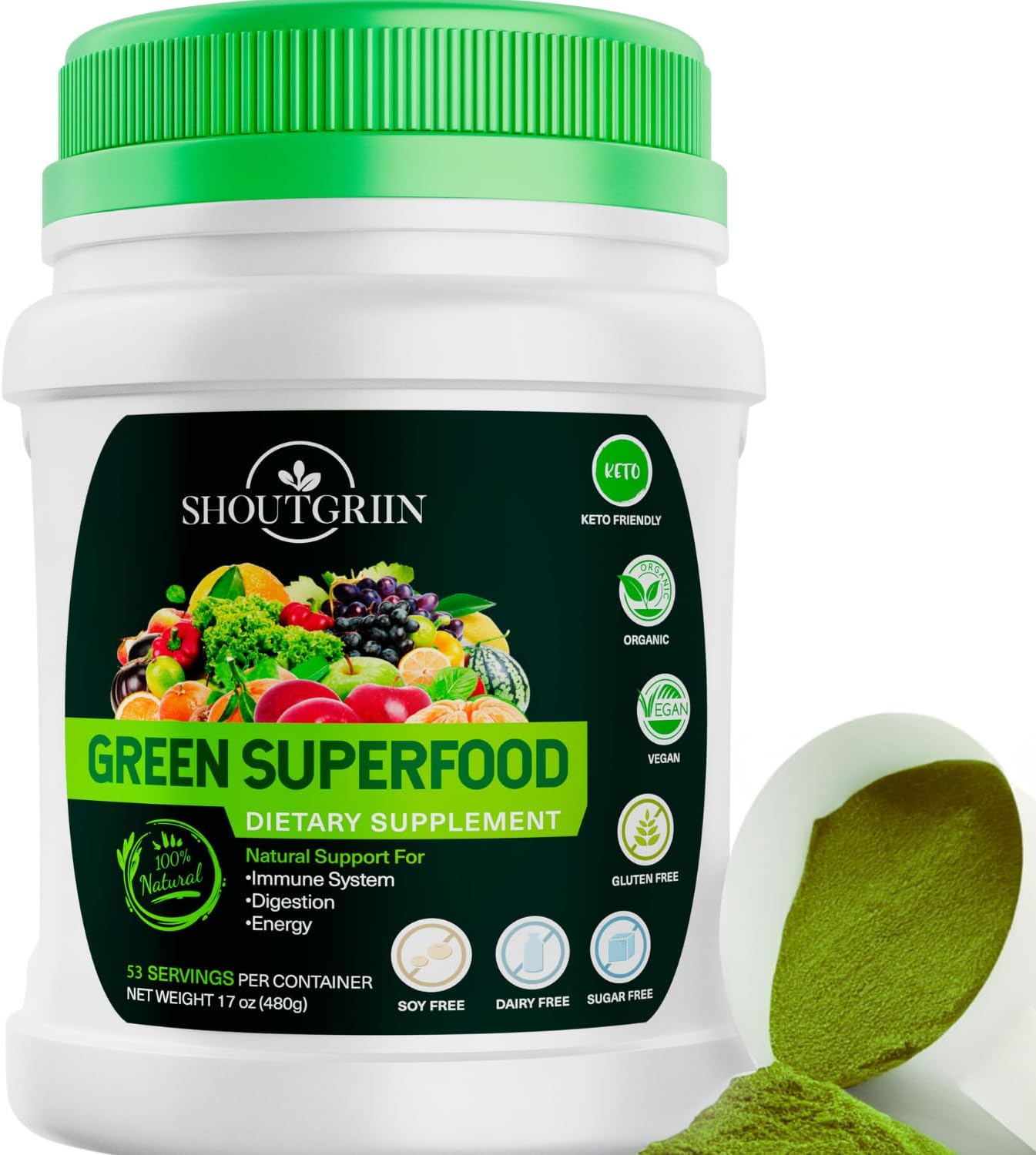 Ultimate Athletic Performance Superfood Powder: SHOUTGRIIN Primal Greens - Beyond Ordinary Greens, Vegetable Blend for Optimal Health.