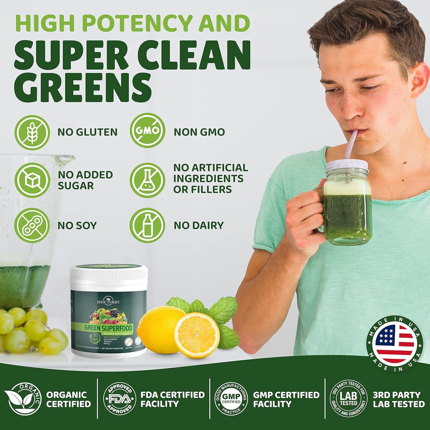 Ultimate Athletic Performance Superfood Powder: SHOUTGRIIN Primal Greens - Vegetable Blend for Optimal Health & Beyond Ordinary Greens