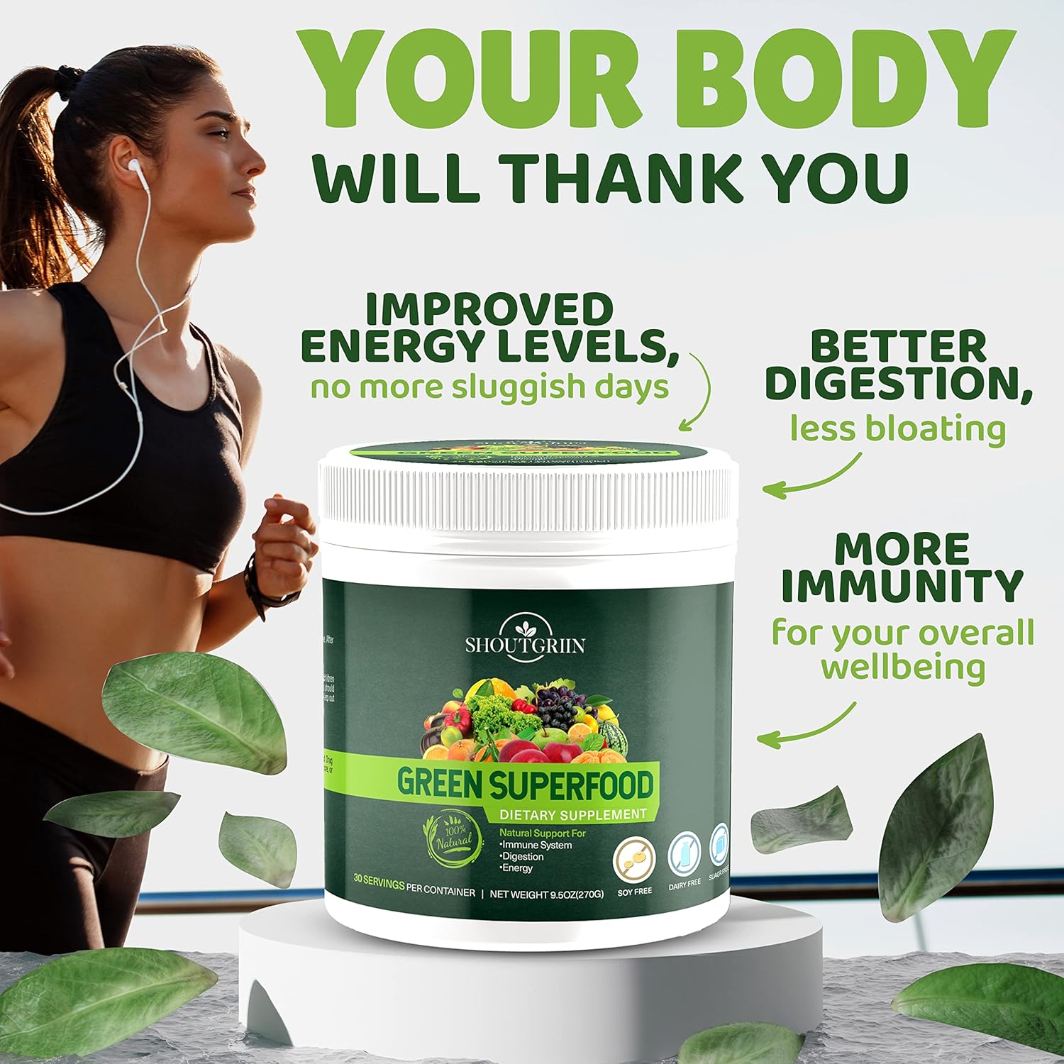 Ultimate Athletic Performance Superfood Powder: SHOUTGRIIN Primal Greens - Vegetable Blend for Optimal Health & Beyond Ordinary Greens