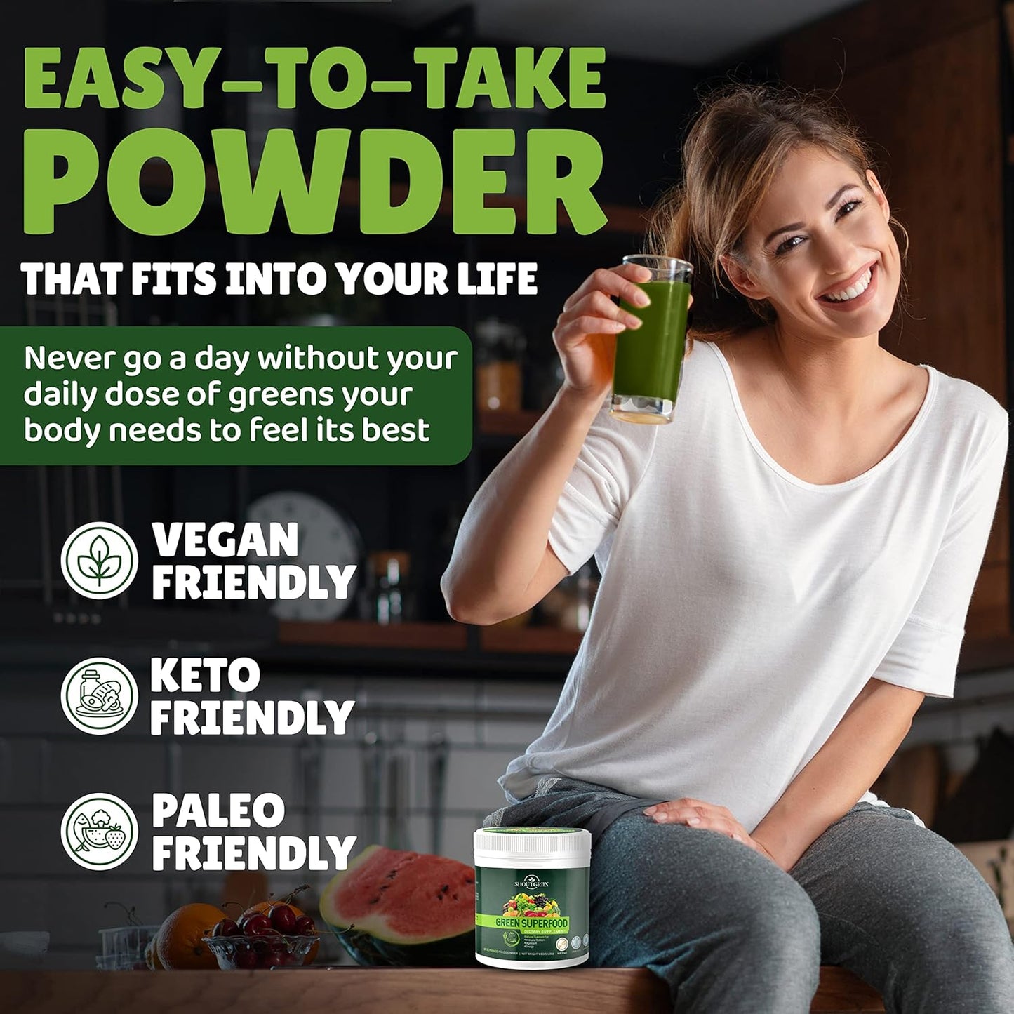 Ultimate Athletic Performance Superfood Powder: SHOUTGRIIN Primal Greens - Vegetable Blend for Optimal Health & Beyond Ordinary Greens