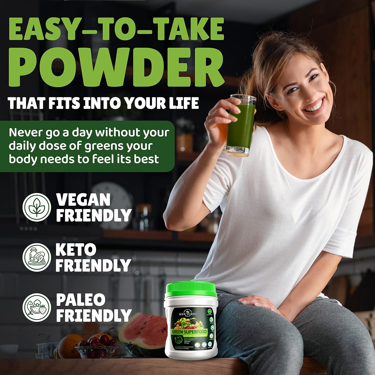 Ultimate Athletic Performance Superfood Powder: SHOUTGRIIN Primal Greens - Beyond Ordinary Greens, Vegetable Blend for Optimal Health.