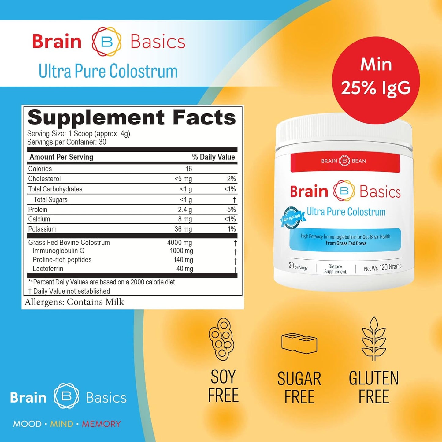 Ultimate Brain Basics, Immune System & Gut Health Bundle: Pure Colostrum, Opti Zinc Plus, & Opti D3 Plus Supplements for Total Immunity & Nutrition