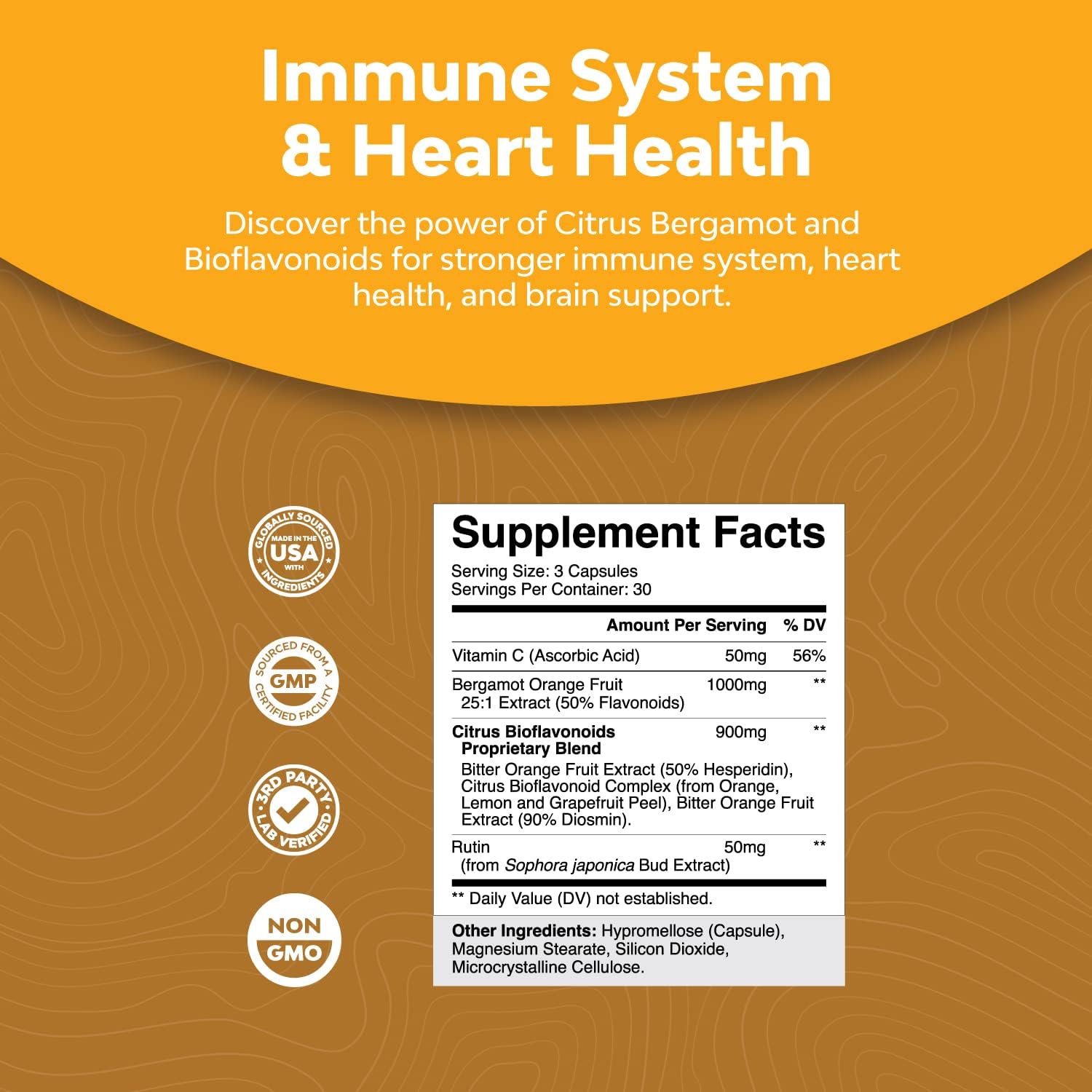 Ultimate Citrus Bergamot Supplement with Bioflavonoids - 1000mg Extract for Immunity & Heart Health (2 Months)