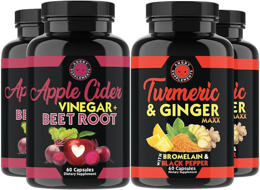 Ultimate Health Bundle: Apple Cider Vinegar, Beet Root, Turmeric, Ginger - 4 Bottles