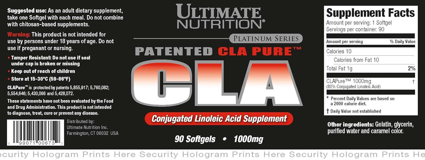 Ultimate Nutrition CLA Pure Supplement for Metabolism Support - 1000mg Softgels - 90 Count