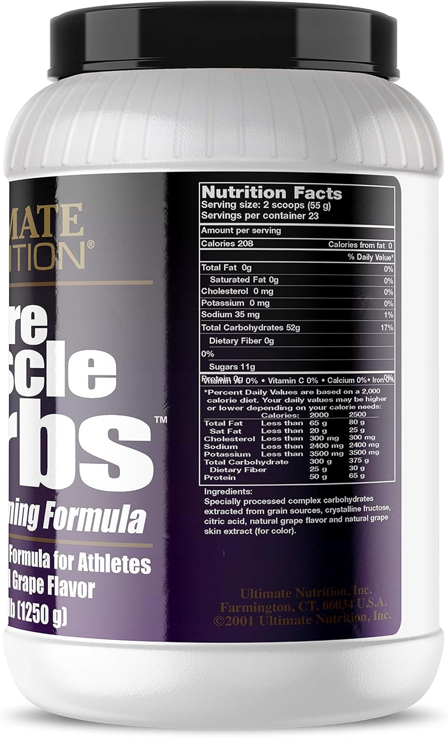 Ultimate Nutrition Pure Muscle Carbs Complex Carb Powder for Energy - No Fat, No Cholesterol - Grape 2.75 lbs