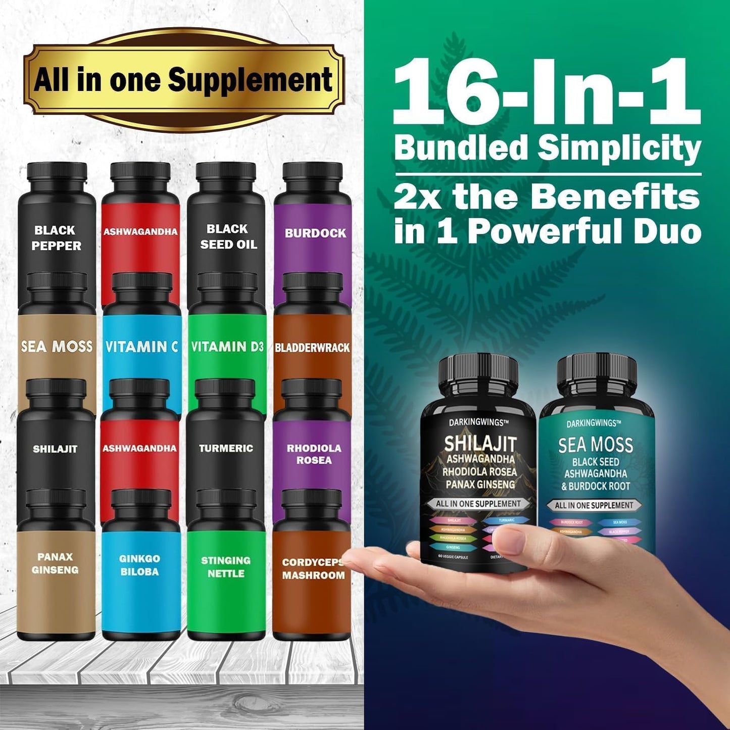 Ultimate Sea Moss and Shilajit Supplement Bundle with Black Seed Oil, Ashwagandha, Rhodiola Rosea, Panax Ginseng - 9000mg Shilajit, 3000mg Sea Moss