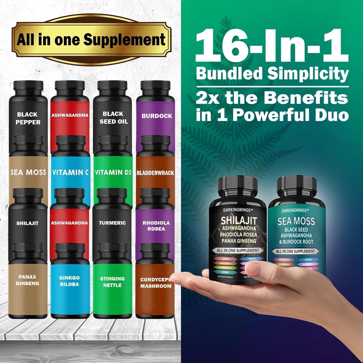 Ultimate Sea Moss and Shilajit Supplement Bundle with Black Seed Oil, Ashwagandha, Rhodiola Rosea, Panax Ginseng - 9000mg Shilajit, 3000mg Sea Moss