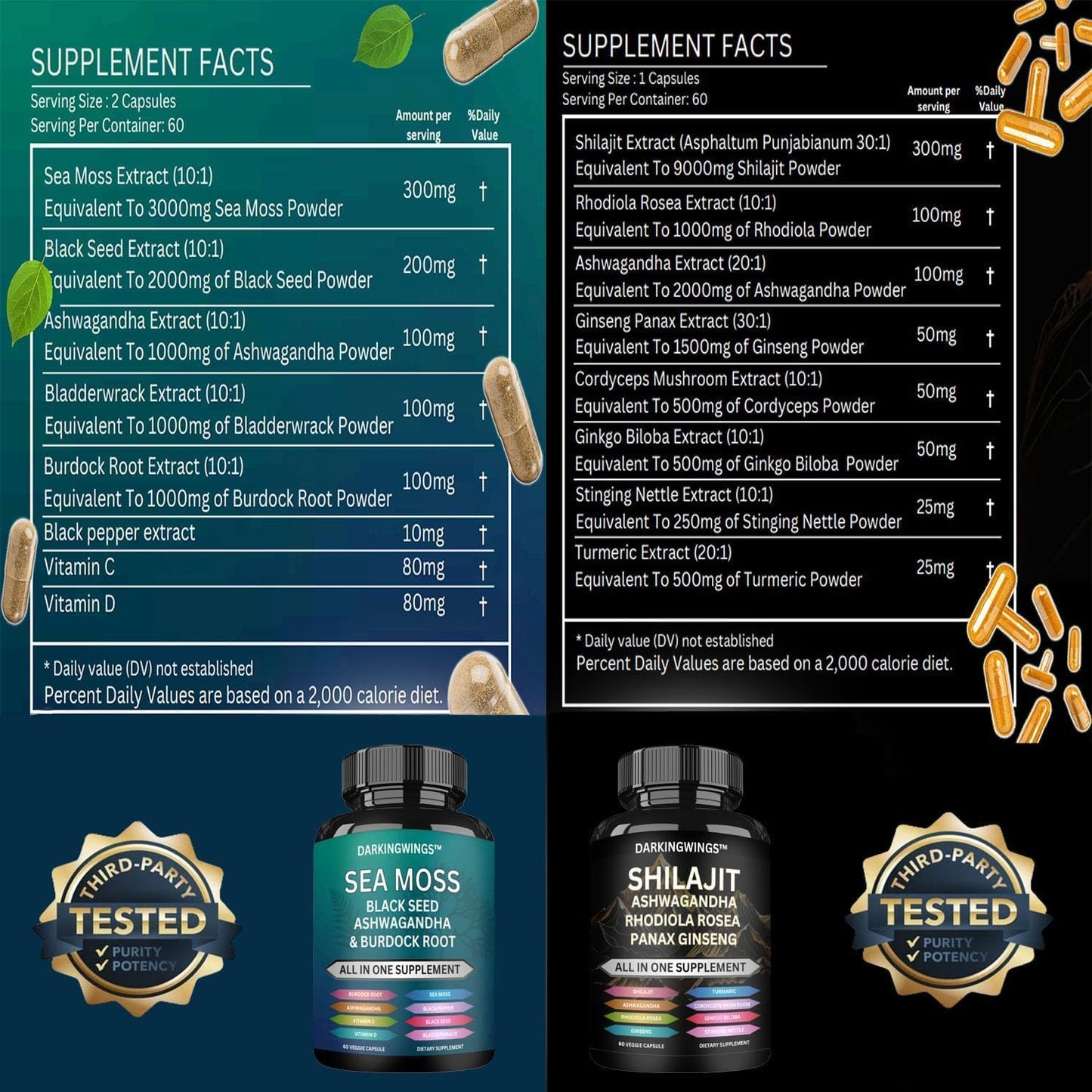 Ultimate Sea Moss and Shilajit Supplement Bundle with Black Seed Oil, Ashwagandha, Rhodiola Rosea, Panax Ginseng - 9000mg Shilajit, 3000mg Sea Moss