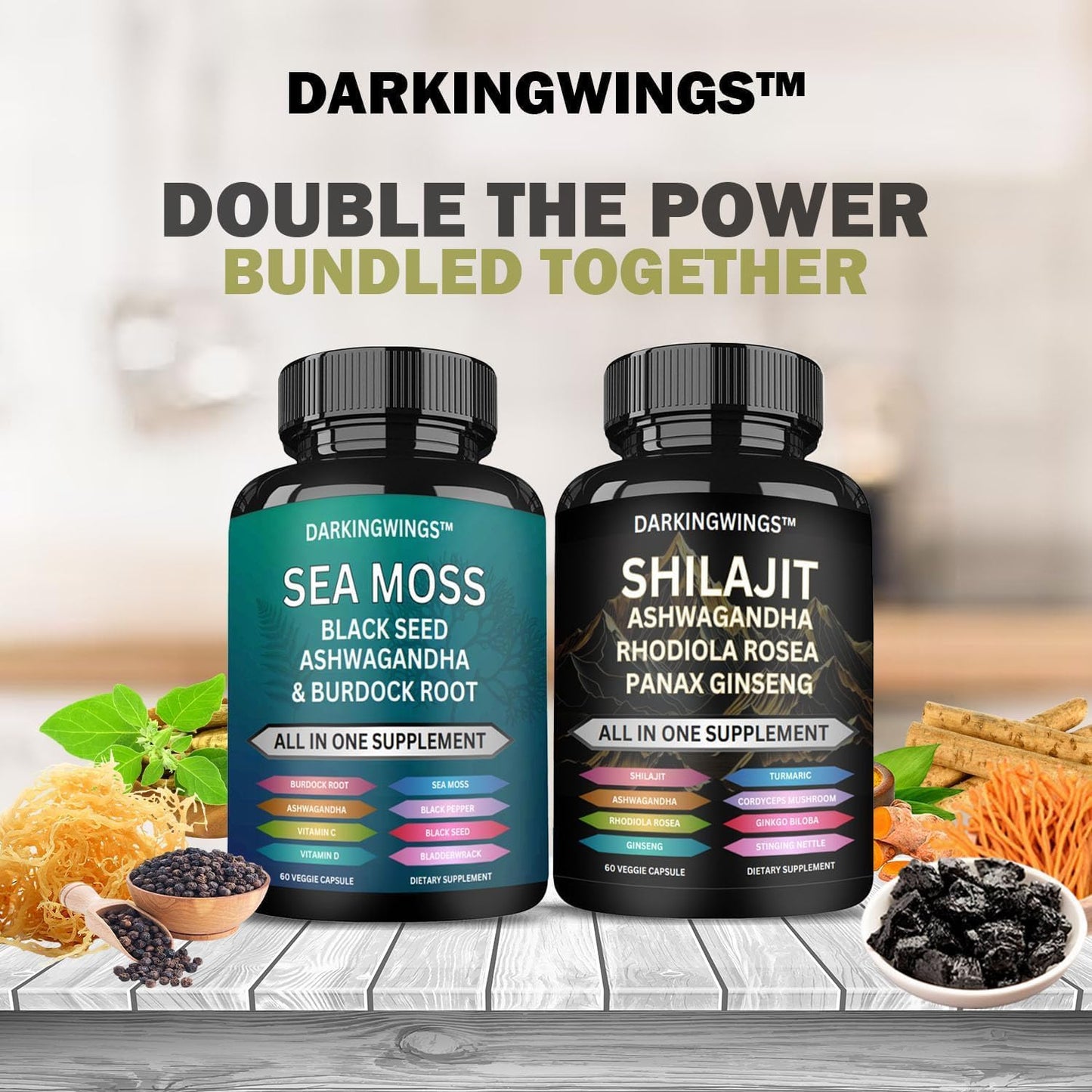 Ultimate Sea Moss and Shilajit Supplement Bundle with Black Seed Oil, Ashwagandha, Rhodiola Rosea, Panax Ginseng - 9000mg Shilajit, 3000mg Sea Moss