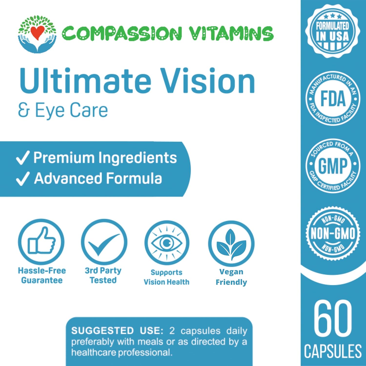 Ultimate Vision & Eye Care Supplement with Areds 2 Formula - 60ct