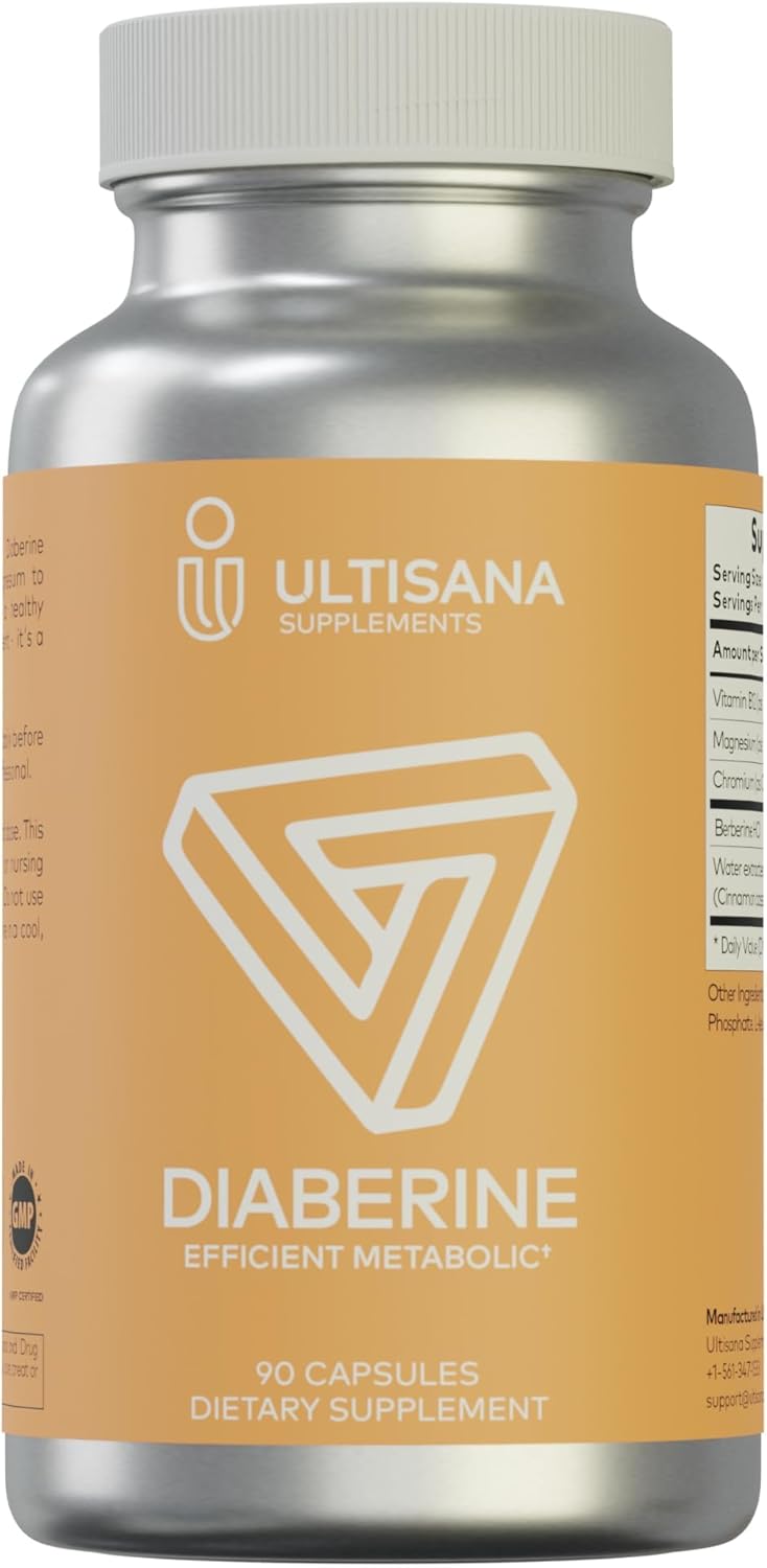 Ultisana DIABERINE Supplement with Berberine HCI, Vitamin B12, Chromium, Magnesium Citrate & Cinnamon Bark - 90 Capsules