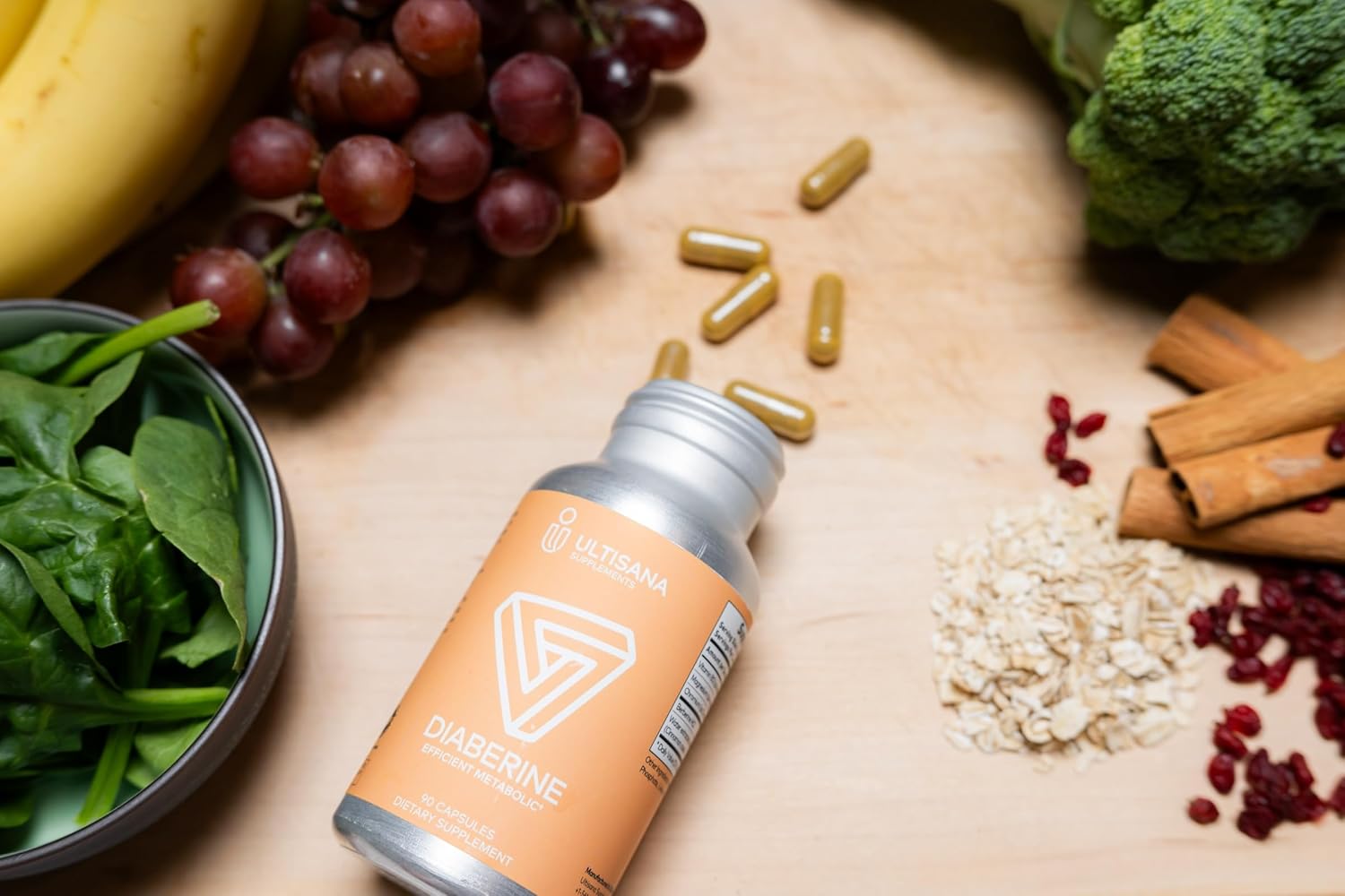 Ultisana DIABERINE Supplement with Berberine HCI, Vitamin B12, Chromium, Magnesium Citrate & Cinnamon Bark - 90 Capsules