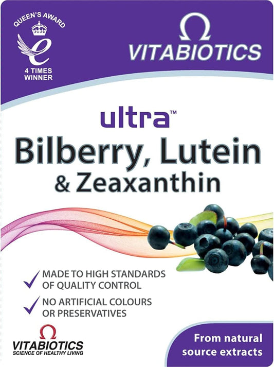 Ultra Bilberry, Lutein, and Zeaxanthin Tablets by Vitabiotics - 30 Count
