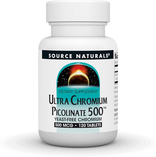 Ultra Chromium Picolinate 500mcg Supplement - 120 Tablets, Yeast-Free, Source Naturals