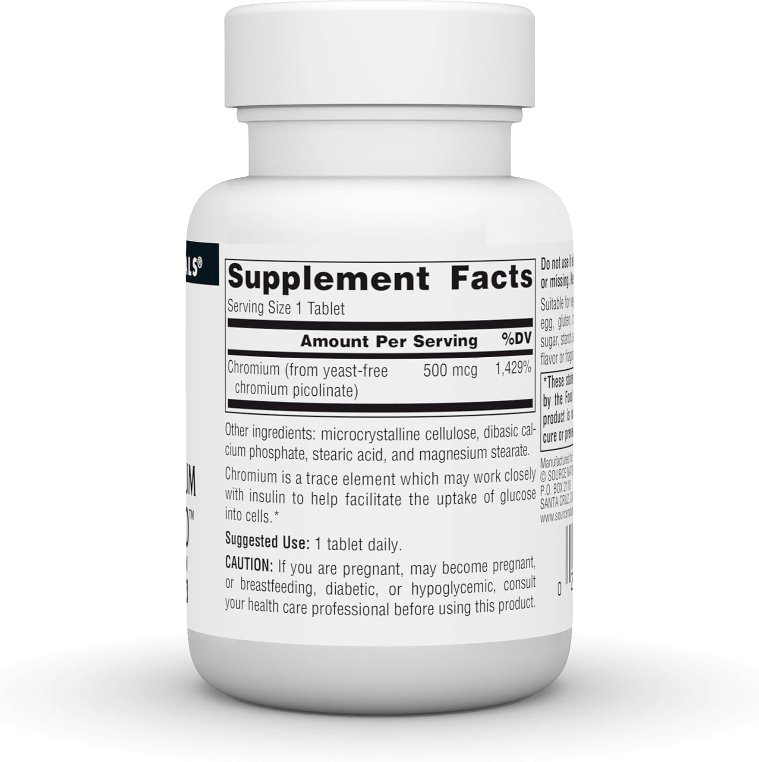 Ultra Chromium Picolinate 500mcg Supplement - 120 Tablets, Yeast-Free, Source Naturals