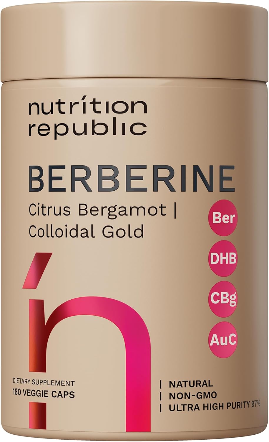 Ultra High Potency Berberine Complex Supplement with Citrus Bergamot, Colloidal Gold & Berberine Hcl - 180 Veggie Capsules